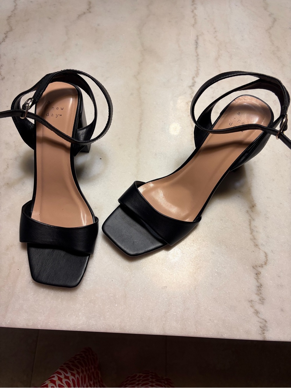a new day Black Square-Toe Ankle-Strap Heels